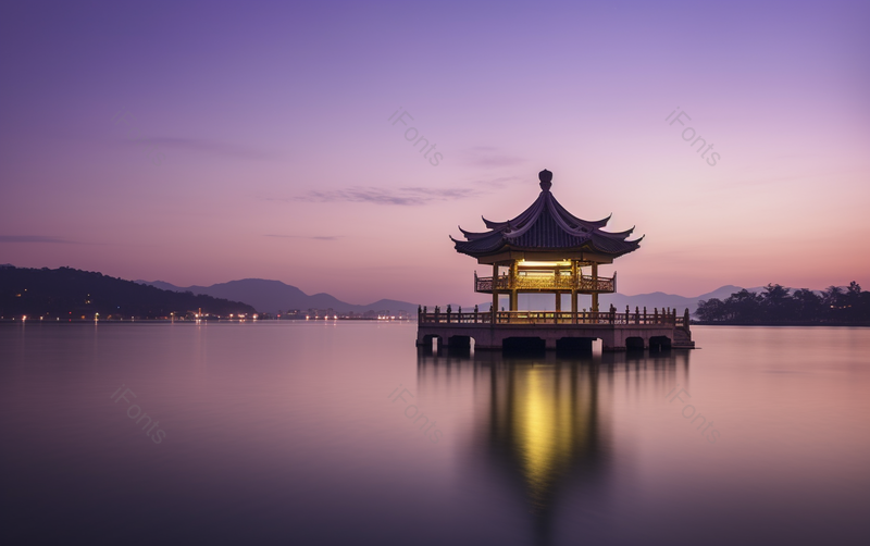 夕阳日落杭州西湖亭子倒影,高清,摄影图,摄影图片,图片大全,摄影图免费下载